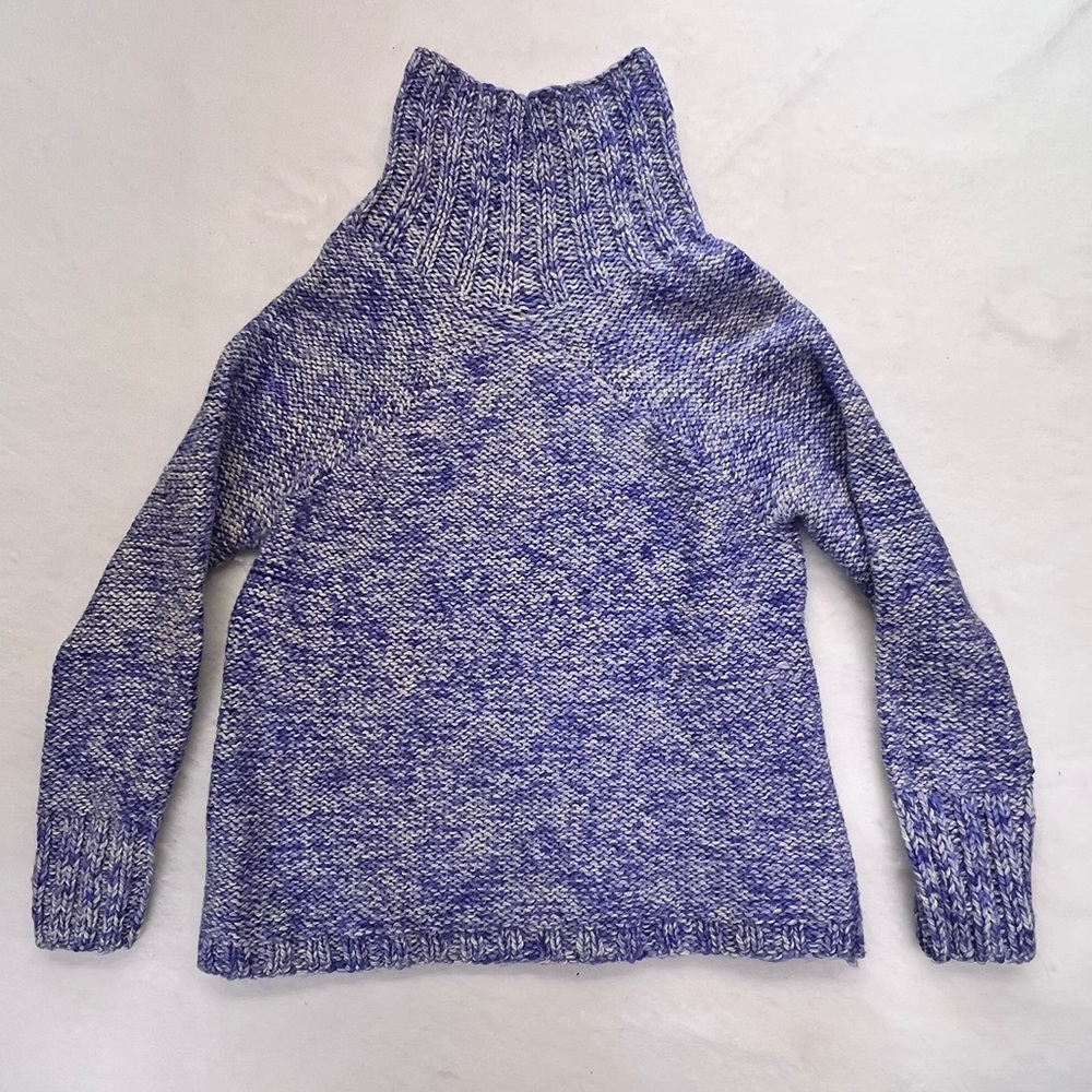 Hand Knit Purple and White marled‎ knit turtleneck sweater-Small